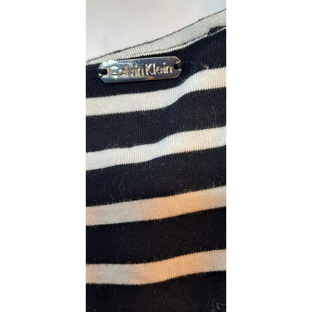 Calvin Klein T-Shirt Dress Black and White Striped, Silver Logo Loops, Size L